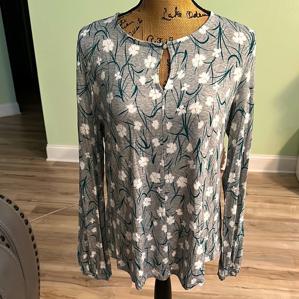 Floral Print Women's Top - Gray, Green and White